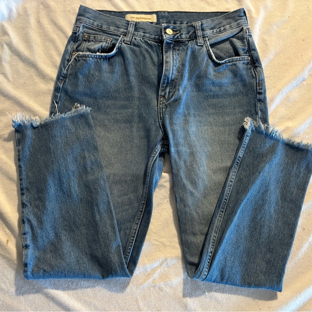 Pilcro and the Letterpress Distressed Blue Ankle Jeans